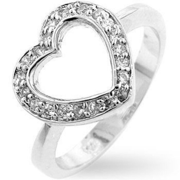 Women Girls Cubic Zirconia Sterling Silver CZ Open Heart Love Dainty Ring 6.5 - Picture 2 of 4